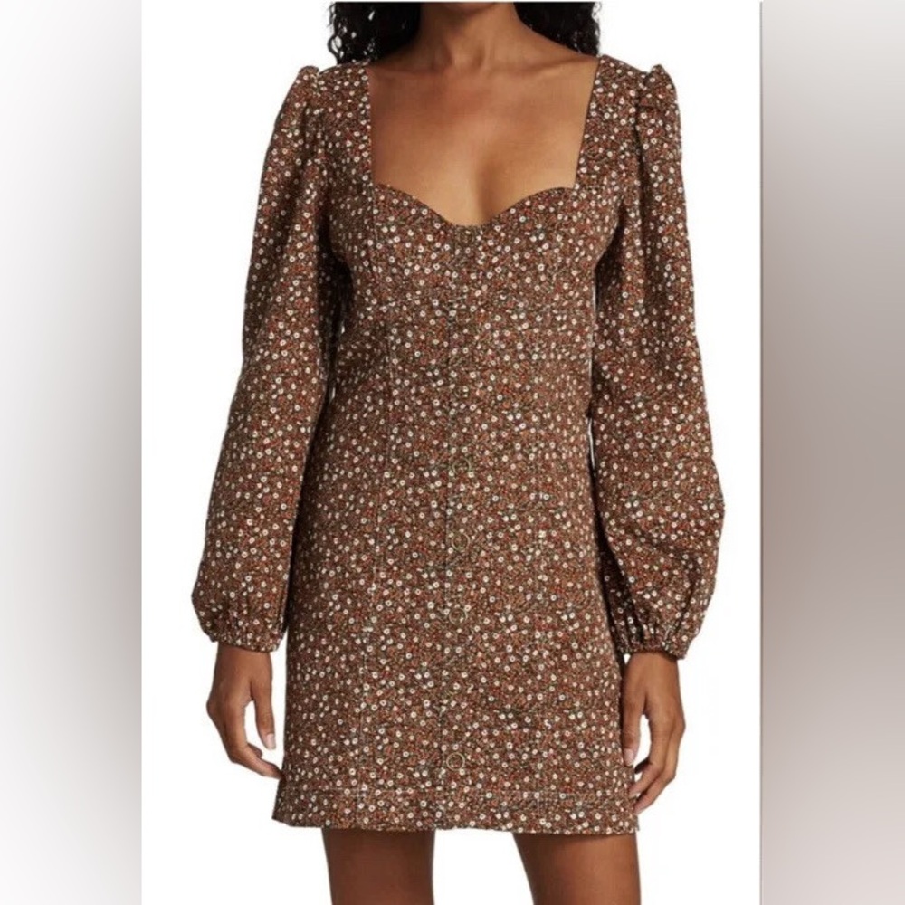 Free People Call Me Mini Corduroy Dress in Black Combo floral